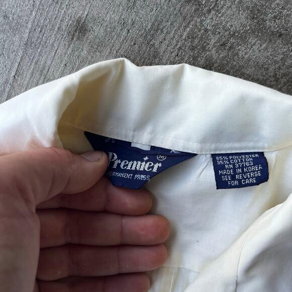 VINTAGE 80S PREMIER BUTTON DOWN SHIRT SHORTSLEEVE MEDIUM BEIGE DRESS FORMAL - Picture 4 of 5